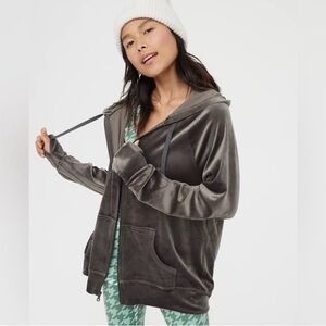 Offline by Aerie oversized gray velour hoodie Jacket Medium M velvet